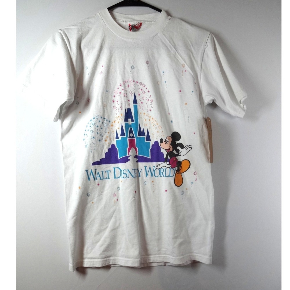 VTG 90s Disney Designs T-Shirt Womens Small White Mickey Mouse Castle Disneycore